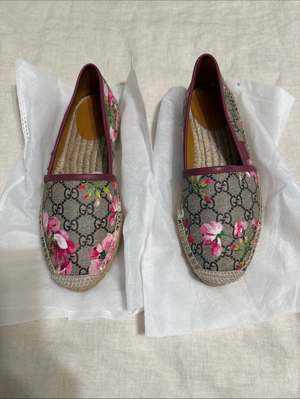 Gucci Floral Monogram Espadrilles - Pink/Beige